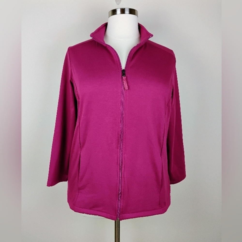 Croft & Barrow Fleece Jacket NWT‎ Deep Pink Size 1X Front Zip Interior Pockets